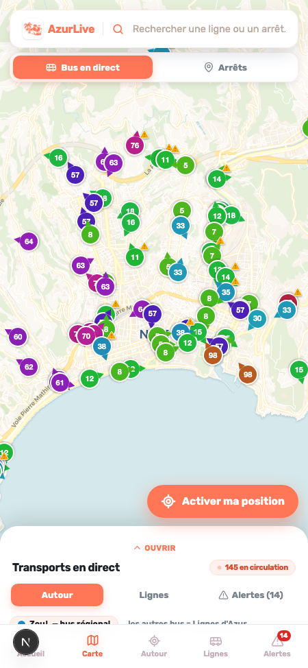L'application AzurLive : la carte des bus de Nice en temps réel